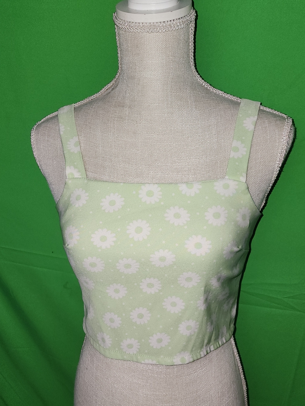 Altar'd State Green Floral Daisy Square Neck Mesh Crop Top Tank S